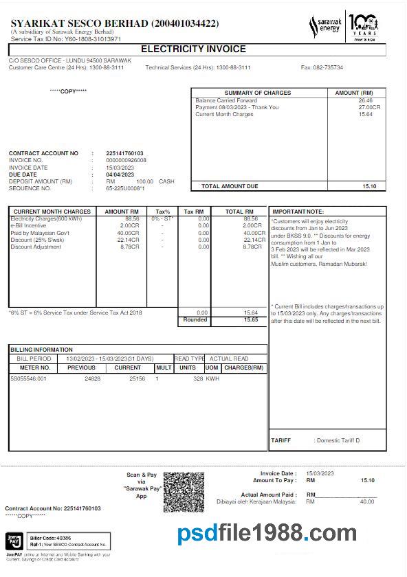 Malaysia Sarawak Energy Utility Bill
